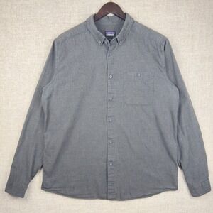 Patagonia Organic Cotton Button Down Shirt Mens Large Gray Long Sleeve Pocket